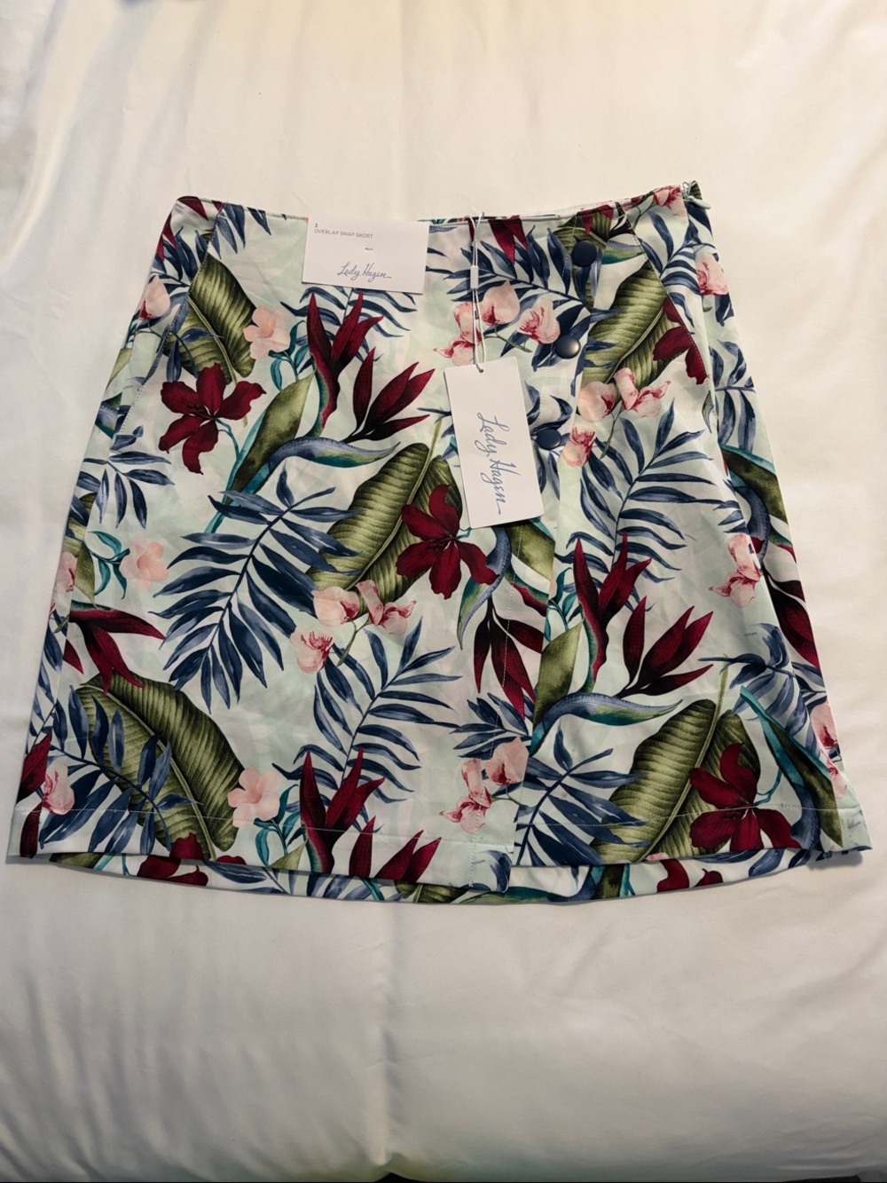 Lilly Pulitzer White A-Line Skirt with Tropical Green, Blue & Burgundy Print
